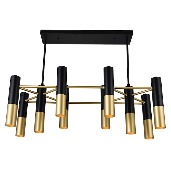 Anem 10 Light Down Chandelier With Matte Black & Satin Gold Finish